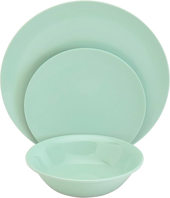 Tabletops Gallery 12 Piece Light Green Melamine Dinnerware Set Plates Bowls for Indoor Outdoor Use, Service for 4, Mint