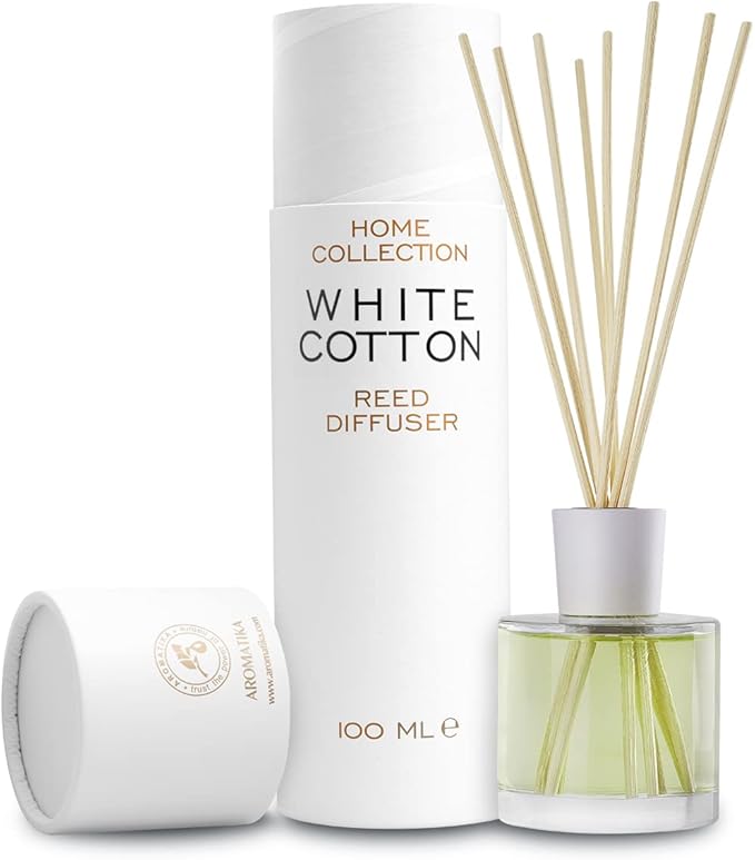 Reed Diffuser White Cotton 3.4 Fl Oz (100ml) - Room Diffuser with Floral Scent - Fragrance Diffuser with Rattan Sticks - Room Freshener - Scented Diffusers - Home Fragrance