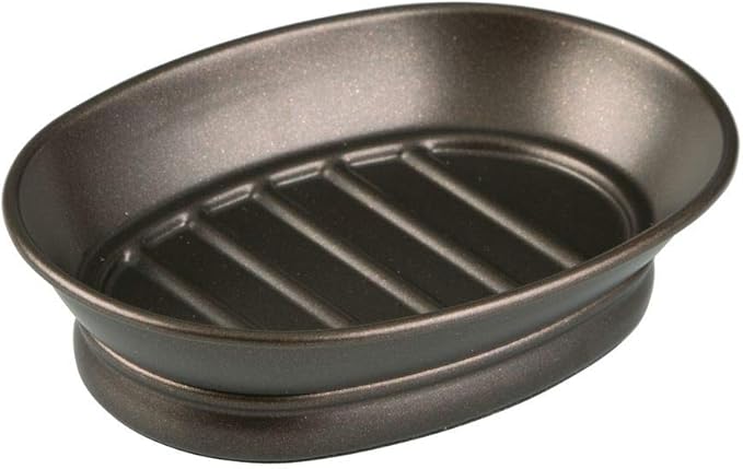 iDesign York Countertop Bar Soap Dish, Metal Soap Holder for Bathroom, Shower, Vanity, 3.87" x 5.5" x 1.4", Bronze