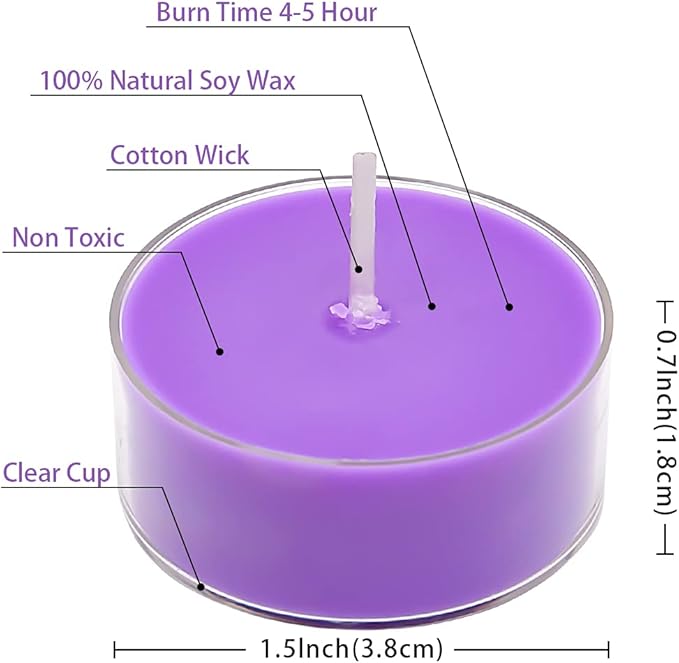 DEYBBY Scented Soy Wax Tealight Candles Bulk, Lavender Aromatherapy Candle for Stress Relief, Clear Cup Long Lasting, for for Relaxation, Spa and Bath|Pack of 12