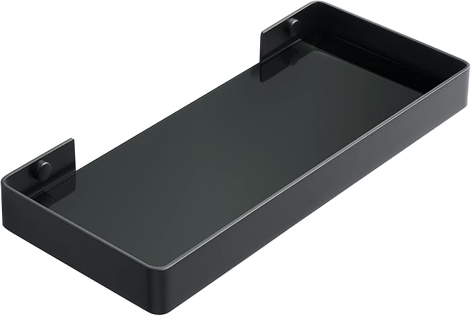 Alise Glass Bathroom Shelf, Black 11.8 Inch Rectangular Floating Shelves for Showers, Kitchens, SUS304 Stainless Steel Glass Shelf for Toilet, Room Decor