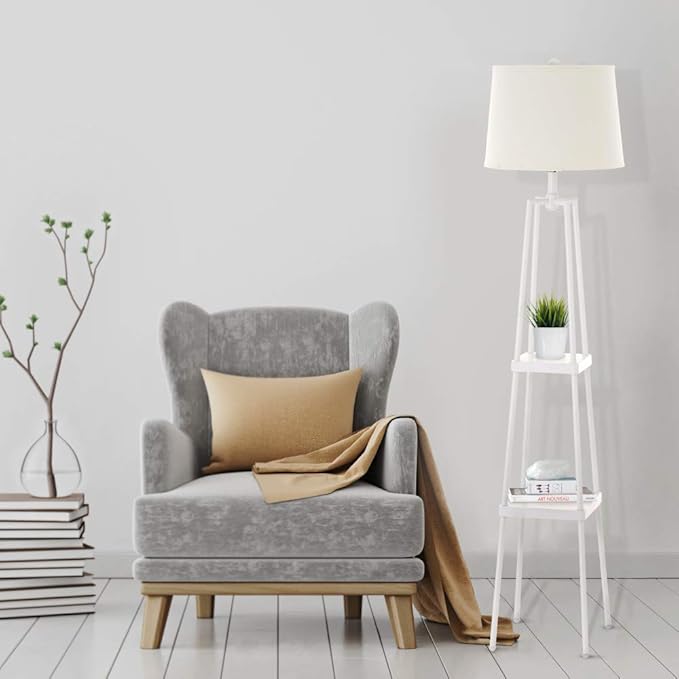 Catalina Lighting 19305-001 Modern Etagere Floor Lamp with Shelves, Standing Lamp, Living Room Light with Shelving, LED Bulb NOT Included, 58", White