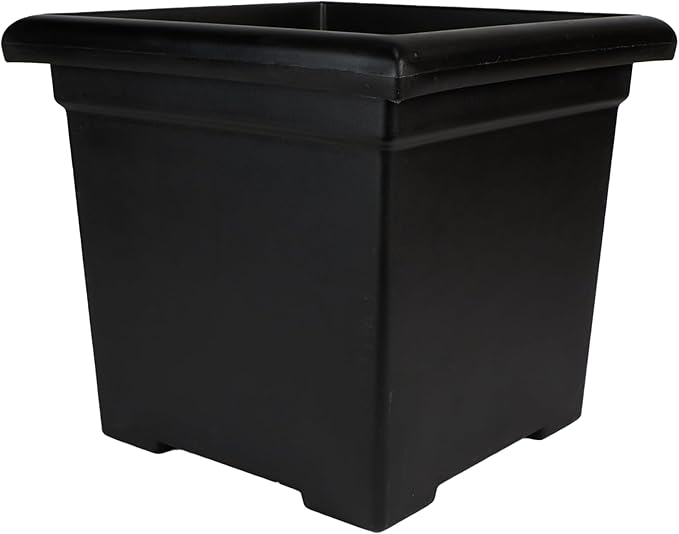 The HC Companies Accent Square Plant Pot w/Drainage - Classic Planters for Outdoor Plants & Indoor Plants - Lightweight & UV-Resistant Square Planter Box (12.5”, Black, Pack of 1)