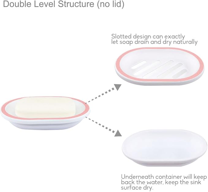 Topsky 2-Pack Soap Dish with Drain, Soap Holder, Soap Saver, Easy Cleaning, Dry, Stop Mushy Soap (White-Pink)