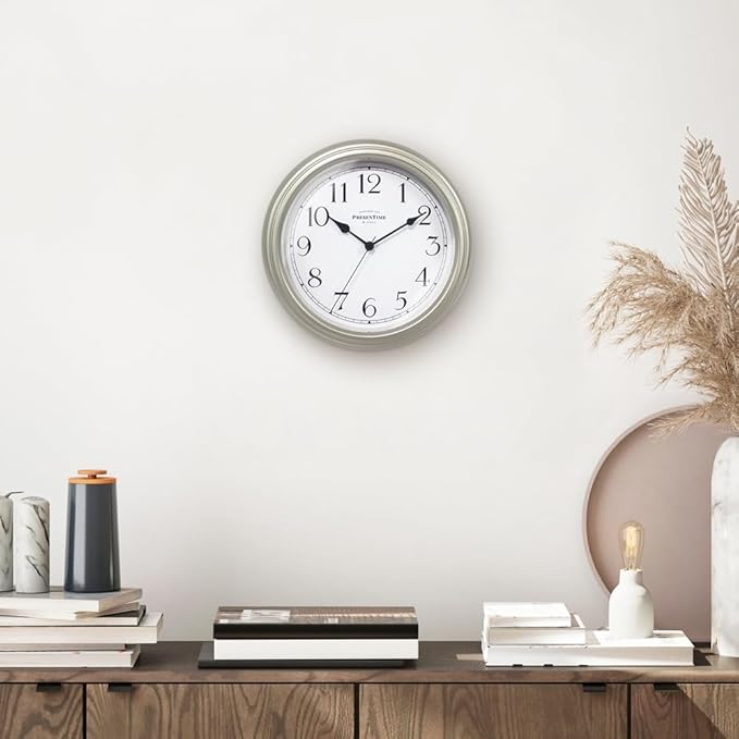 Presentime & Co Chic Home Collection 10" Molly Clock, Silent No Ticking, Silver Color. Modern Decorative Wall Clock for Kitchen, Kid's Room, Bathroom, Bedroom, and Office