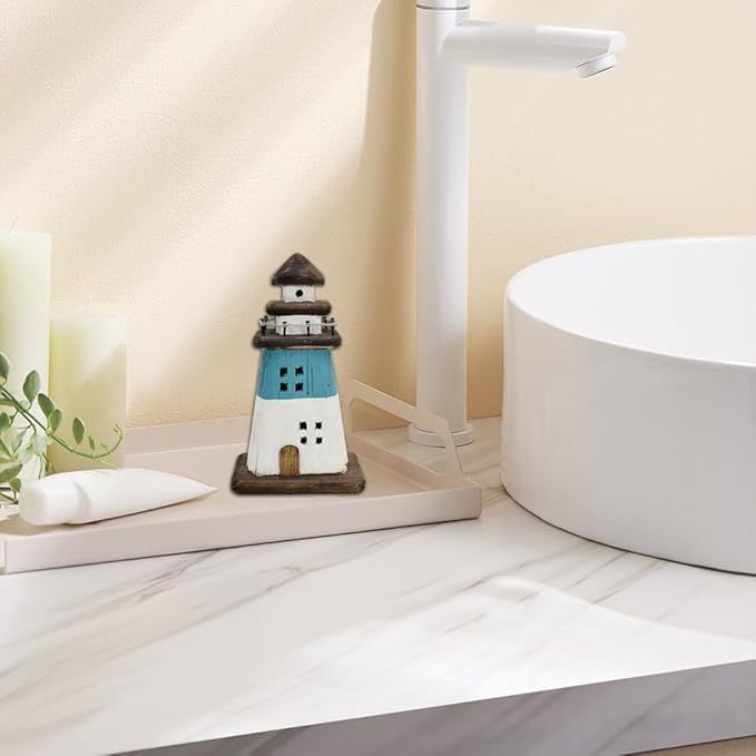 K KILIPES Beach Lighthouse for Bathroom Nautical Home Decor, 7.5" H Wood Light House Hand Crafted Sculpture Tabletop Coastal Centerpiece Ocean Decorations