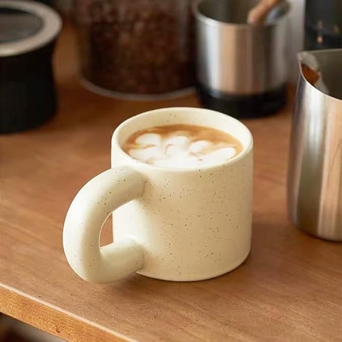Ceramic Coffee Mug,Tea Cup with Porcelain Fat Round Handle,Dishwasher&Microwave Safe Mug to Decorate,12 oz, Modern,Simplicity Unique Style For Any Kitchen. (Sesame dots)