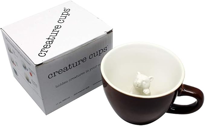 creature cups Bear Ceramic Cup (11 Ounce, Dark Brown) - Hidden Animal Inside Mug - Woodland Cub - Birthday and Housewarming Gift for Coffee & Tea Lovers