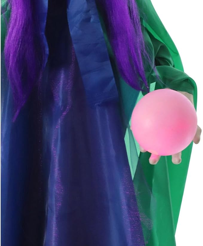 Haunted Hill Farm Talking Fortune Teller Witch Halloween Animatronic with Movement and Light-Up Crystal Ball for Scary Indoor or Covered Outdoor Halloween Decorations, Battery Operated Halloween Props