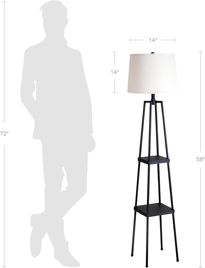 Catalina Lighting 19305-000 Modern Etagere Floor Lamp with Shelves, Standing Lamp, Living Room Light with Shelving, LED Bulb NOT Included, 58", Black