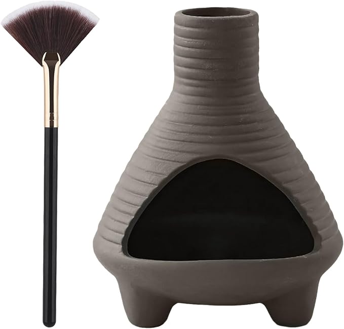 Palo Santo Holder Handmade Ceramics Incense Burner Chimney Dish Smudge Bowl for Palo Santo Sticks Sage Bundles with Brush(Brown) (Aroma Lavender Gray)