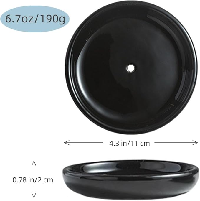 Round Self Draining Soap Dish, Small Ceramic Tray, Cute Jewelry Dish, Keep Soap Dry & Bathroom Décor (Black)