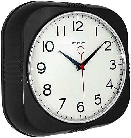 Westclox 1950s Retro Wall Clock – Bold 9.5" Display & Quiet Ticking | Mid-Century Decor for Kitchen & Living Room | Black/Square