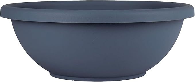 The HC Companies Shallow Planter with Drainage - Contemporary Garden Bowl Planter for Flowers, Herbs & More - Round Succulent Planter Pot for Indoors and Outdoors (13" Slate Blue, Pack of 1)