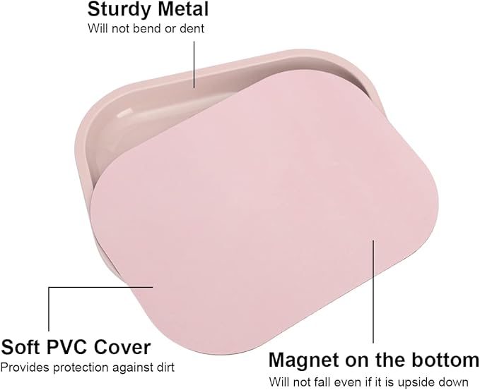 HOKirin Pink Small Metal Tray with Soft PVC Magnetic Lid,7"x5.5"x0.6"