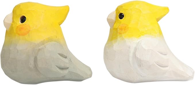 1 Pair Handmade Wooden Cockatiel Figurines β 1.8" Carved Parrot Sculptures, Cute Nymphicus Hollandicus Bird Decor for Shelf, Desk, Gift, or Home Display
