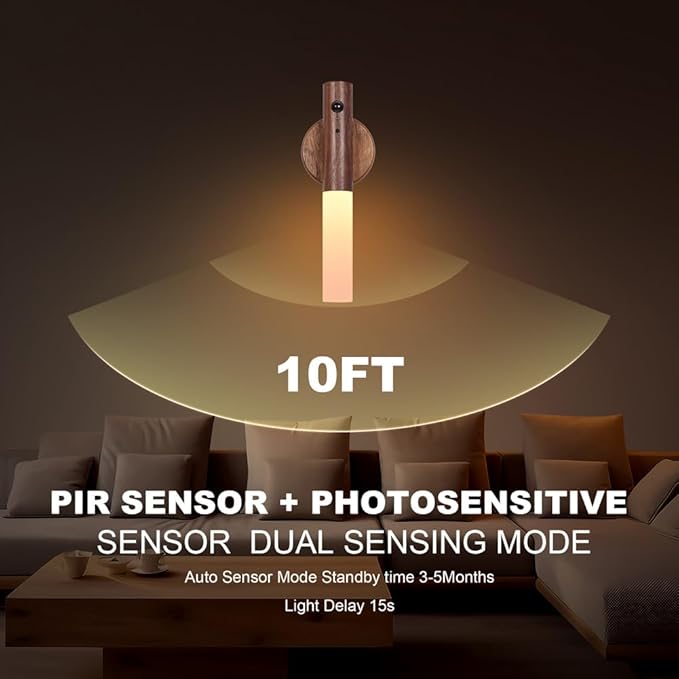 LANDGOO RGB Motion Sensor Night Light, Rechargeable Atmosphere Lamp, Battery Powered LED Portable Wooden Wall Sconce for Party Decor (RGB Walnut Wood 1PC)