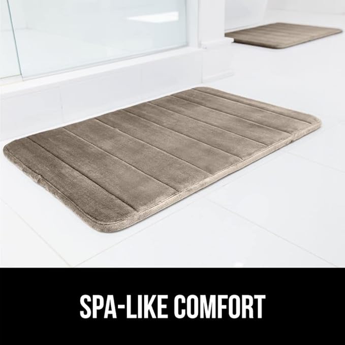 GORILLA GRIP Memory Foam Bath Mat, Soft Absorbent US Designed Bathroom Rug, Gripping Dots Machine Washable Bathmat, Cushioned Floor Mats, Shower Sink Rugs Room Décor Accessories, 24x17 Taupe