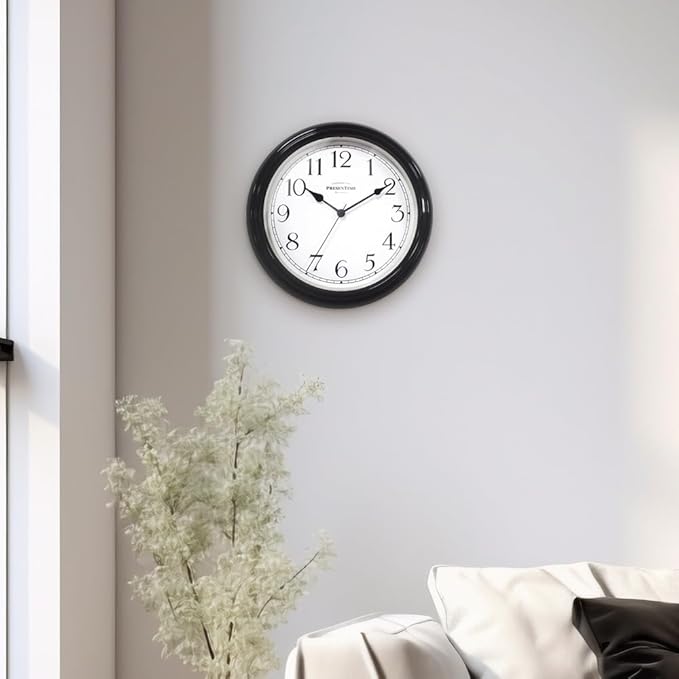Presentime & Co Chic Home Collection 10" Molly Clock, Silent No Ticking, Black Color. Modern Decorative Wall Clock for Kitchen, Kid's Room, Bathroom, Bedroom, and Office