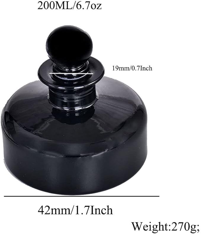 QUUPY 200ml Empty Glass Diffuser Bottle Round Aromatherapy Jar Container Essential Oil Perfume Fragrance Accessories for DIY Replacement Reed Sticks Crafts Decor Black