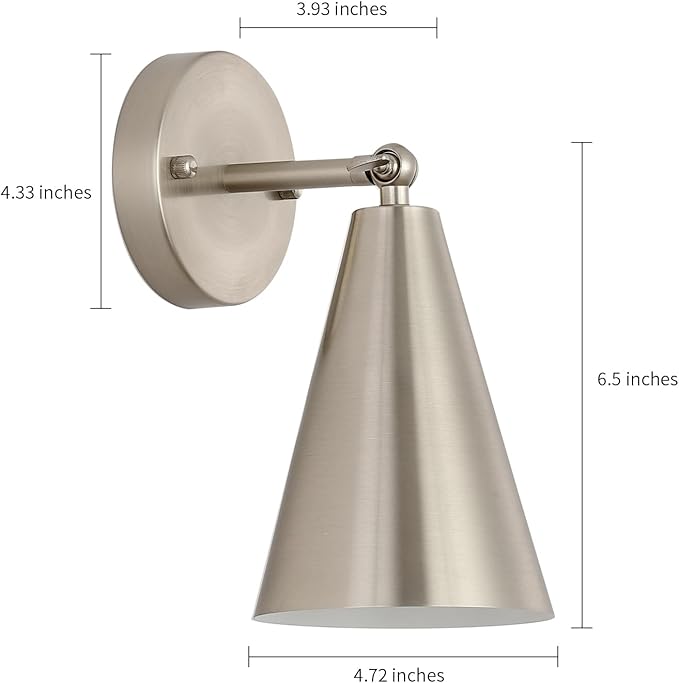 MWZ Brushed Nickel Wall Sconce Set of Two, Modern Sconces Wall Lighting Fixtures with Silver Metal Shade, Indoor Wall Mount Swing Arm Lamp for Bedroom,Bedside,Bar,Kitchen,Hallway