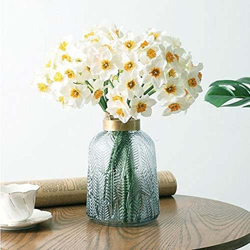 Tinsow Artificial Daffodil Flowers 15.8 Inches Narcissus Spring Flower Fake Silk Flower Arrangement for Home Wedding Decor (White, 12)