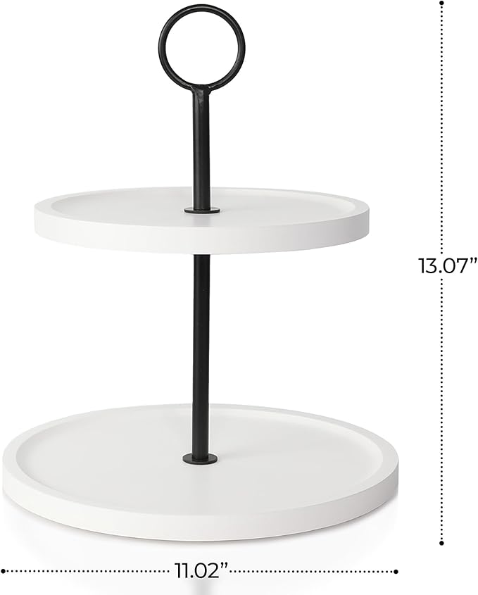 Decorative Wooden Tiered Tray Stand - Beautiful Two Tiered Coffee Table Serving Tray Enhances Your Seasonal Modern Farmhouse Decor - The Perfect Centerpiece for Your ChristmasTable Decorations