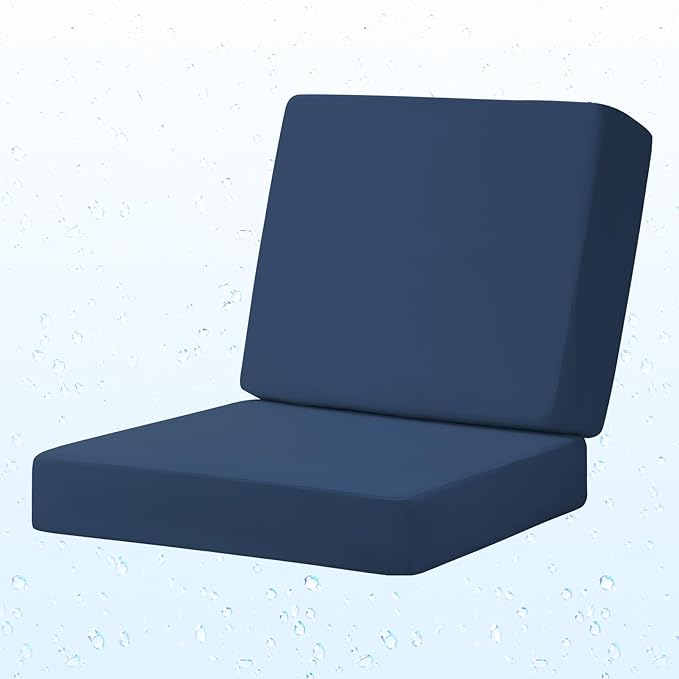 Outdoor Deep Seat Cushion Set, 24 x 24 Inch Waterproof and Fade Resistant Patio Furniture Cushion Backrest with Ties for Patio Couch Sofa and Balcony (Blue, 24x24Inch)