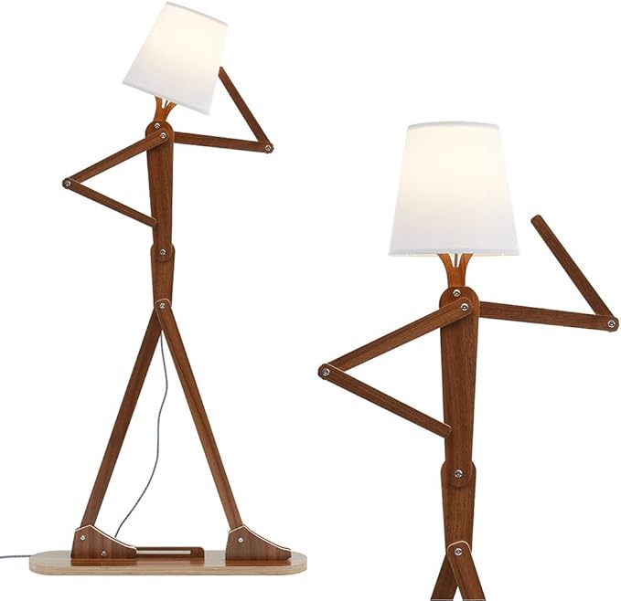 Cool Tall Floor Lamp Decorative Reading Standing Wood Swing Arm Wood Lighting for Corner Kids Boys Girls Bedroom Living Room Home Improvement Office Farmhouse - with LED Bulb (Walnut)
