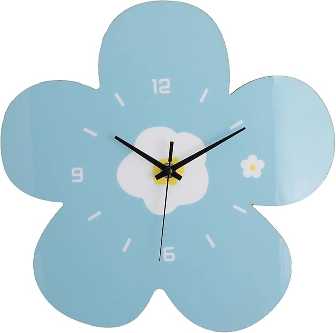 12 Inch Blue Flower Wall Clock Petal Design Wall Clock Silent Non Ticking Clock Creative Clock Quartz Battery Powered Arabic Numerals Decorative Home Living Room Size:33.5 * 29.5CM