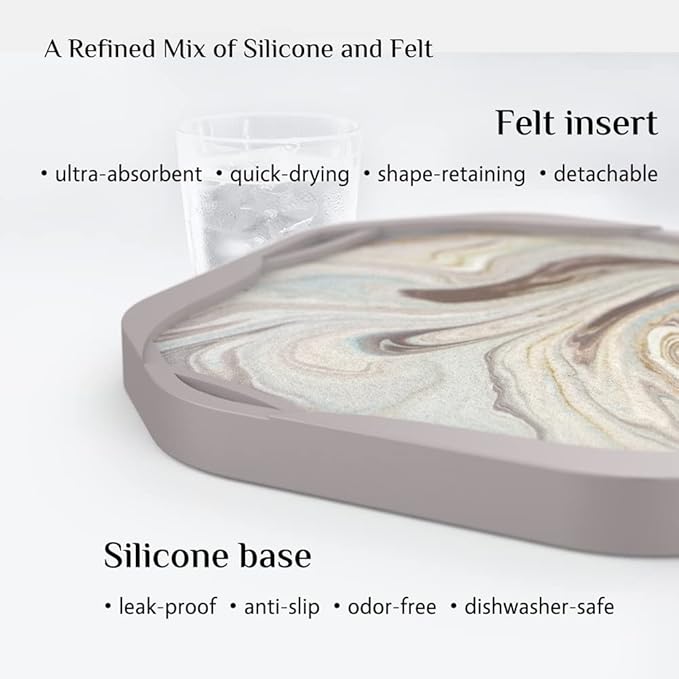 UMIRRO Absorbent Coasters for Drinks with Gold Holder, Silicone Cup Coaster with Felt Insert for Coffee Table Decor, Small Birthday Gift Ideas for Men Dad Him Women Mom Her, 4" Marble Style, Set of 6