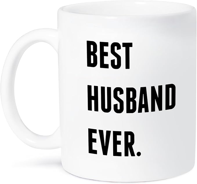 3dRose mug_213337_1 Best Husband Ever, Black Lettering On White Background - Ceramic Mug, 11-ounce