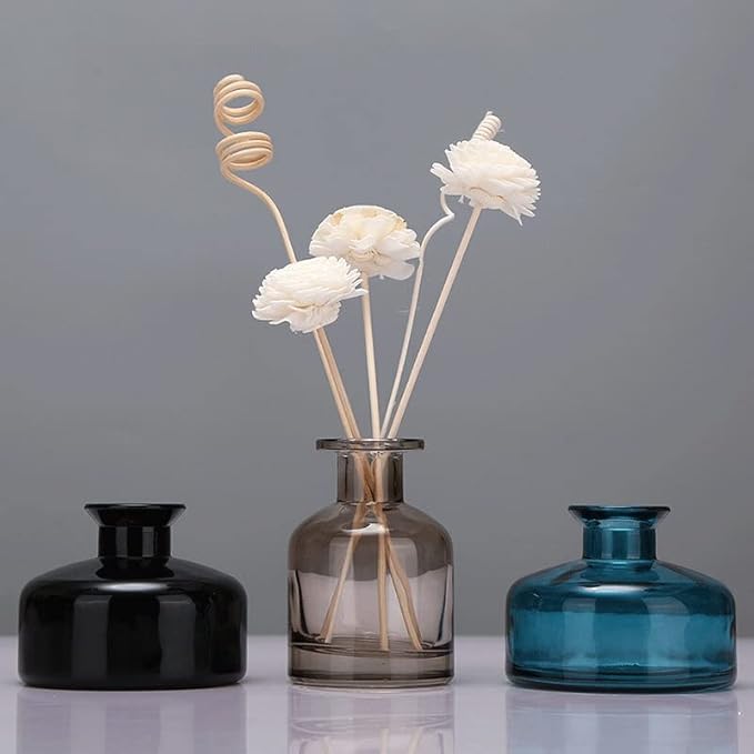 QUUPY 200ml Empty Glass Diffuser Bottle Round Aromatherapy Jar Container Essential Oil Perfume Fragrance Accessories for DIY Replacement Reed Sticks Crafts Decor Black