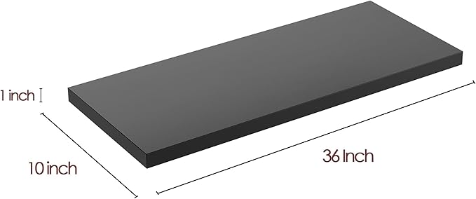 Wall Shelf Set of 1, Black Floating Shelves 36 in W x 10 in D x 1 in H, Wooden Floating Wall Shelf with Invisible Brackets for Living Room/Bedroom/Bathroom/Kitchen Storage and Decor