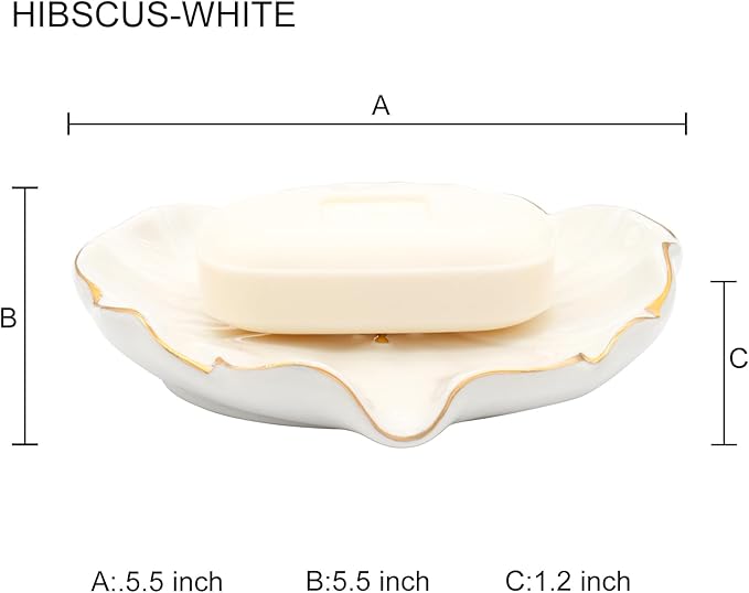 Elegant Bathroom Soap Dish, Inspired by Nature Hibiscus Flower, Ceramic Soap Dish Holder, Self-Draining and Multiple Styles for Bathroom Kitchen Accessories