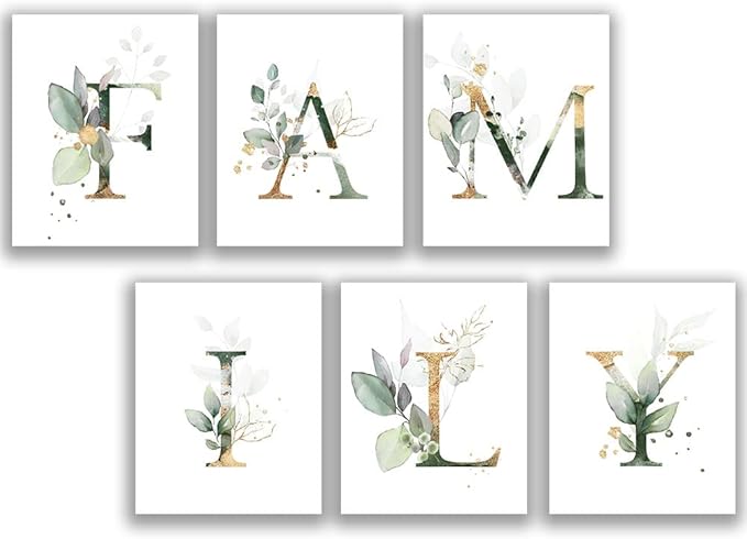 Family Theme Botanical Simple Life Green Leaf Painting Bathroom Wall Decor Art Print Set of 6 (8”X10”), Boho Leaf Eucalyptus Wall Décor, Modern Bohemia Botanical Floral Leaves Kitchen Plant Pictures.