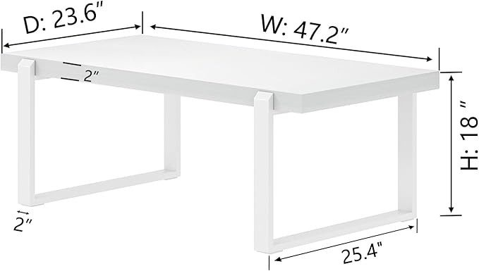 FOLUBAN White Coffee Table, Modern Rustic Wood and Metal Center Table, Rectangle Cocktail Tea Table for Living Room, 47 Inch