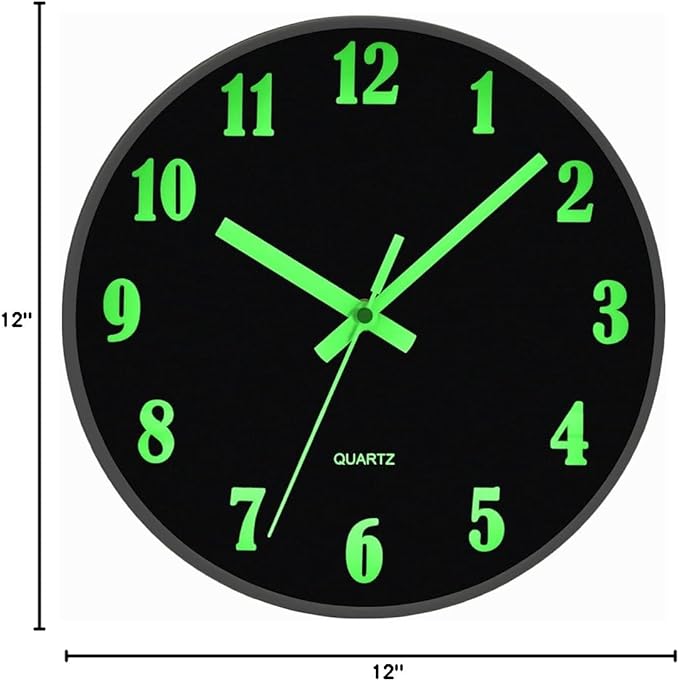 JoFomp Modern Night Light Wall Clock, 10 Inch Silent Non-Ticking Quartz Wall Clocks, Glow in The Dark Battery Operated Decorative Wall Clock for Bedroom, Kitchen, Living Room(10 inch)