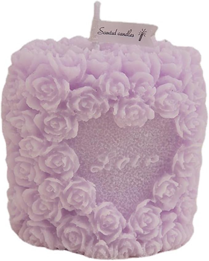 Rose Flower Clusters Aesthetic Scented Candle,Love Heart Handmade Soy Wax Aroma Decorative Candle for Table Photo Prop Valentine's Day Wedding Birthday Gift,Prefect for Meditation Stress (Purple)