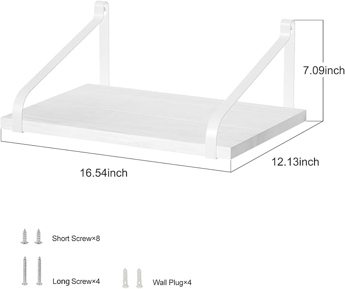 Love-KANKEI Floating Shelves Wall Mount Rustic Solid Wood Wall Shelves with Large Storage L16.5 x W12 inch for Kitchen Living Room Bathroom Bedroom Set of 2 White and White Brackets