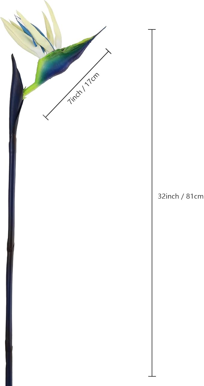 Bird of Paradise Artificial Flowers Rubber Strelitzia 32'in Long Stem Flower 3 Pcs,Suitable for DIY Home Decoration Party Theme Display (Blue)