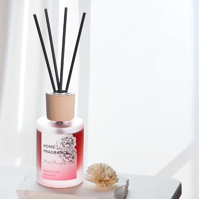 Reed Diffuser - Pink Peony 4.06oz (120ml) 1 Pack Essential Oil Reed Diffuser Set with 8 Sticks, Long Lasting Fragrance for Home, Bathroom, Bedroom, Room, Decor