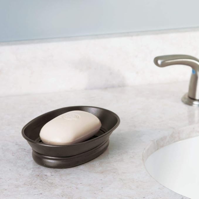 iDesign York Countertop Bar Soap Dish, Metal Soap Holder for Bathroom, Shower, Vanity, 3.87" x 5.5" x 1.4", Bronze