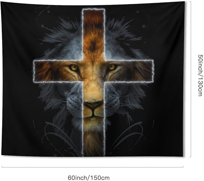 Cool Lion Tapestry Wall Hanging, Black and Gold African Leo Lion King with Cross Tapestry for Boys Girls Hippie Fantasy Wild Animal Decor,Leo Wall Art Gift for Bedroom Living Room Dorm 60 X 51 Inch
