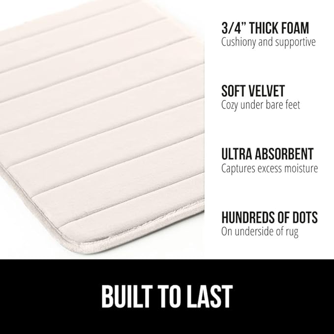 GORILLA GRIP Memory Foam Bath Mat, Soft Absorbent US Designed Bathroom Rug, Gripping Dots Machine Washable Bathmat, Cushioned Floor Mats, Shower Sink Rugs Room Décor Accessories, 36x24 Cream
