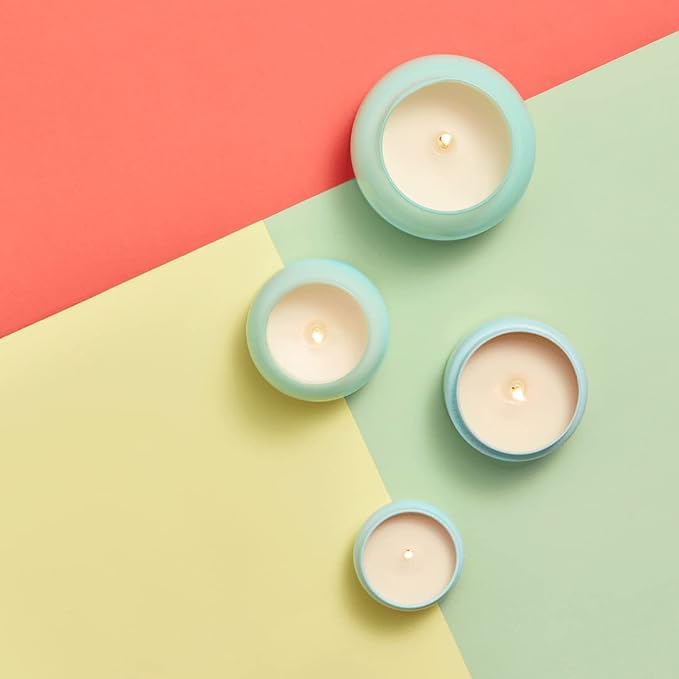 Capri Blue Volcano Scented Mini Tin Jar Candle - Printed Mini Tin Candles for Home Scented with Tropical Fruit & Sugared Citrus - Long Lasting Soy Wax Blend - Aqua (3 oz)