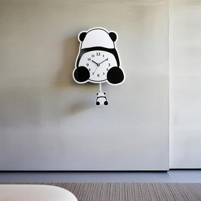 Panda Wall Clock 3D Cute Clock with Pendulum Silent Funny Gift Clock for Modern Decorative Home Living Room Kids' Room Panda Butt