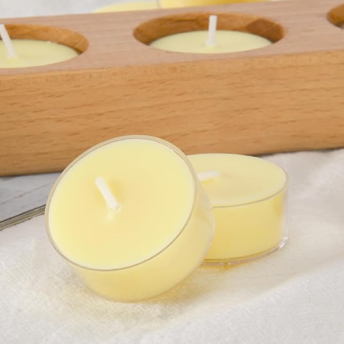 Natural Citronella Tea Light Candles, Tiny Soy Wax Aromatherapy Citronella Tealights Set of 24-4 Hours Burning - Great Gift for Summer Outdoors Indoors Home Garden Patio Balcony