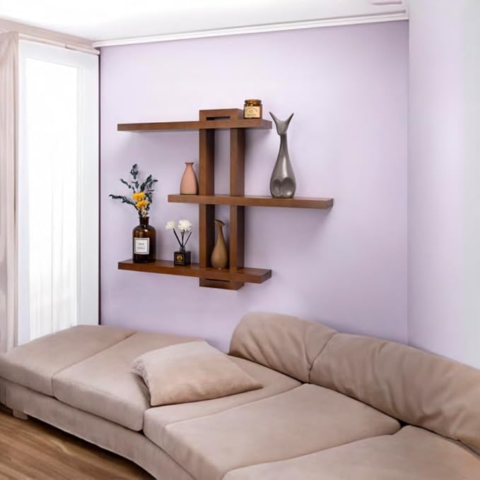 Variable Floating Shelves Wood Set of 3, Cube Wall Mounted Shelves 28.35" Max, Wall Shelves for Living Room Bathroom Bedroom Farmhouse - Light Walnut Color - 28.35" x 23" x 4.3" Max