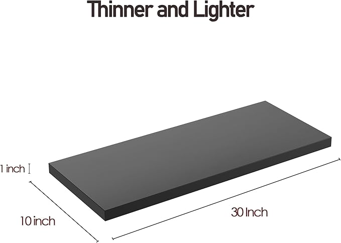 Wall Shelf Set of 1, Black Floating Shelves 30 in W x 10 in D x 1 in H, Wooden Floating Wall Shelf with Invisible Brackets for Living Room/Bedroom/Bathroom/Kitchen Storage and Decor